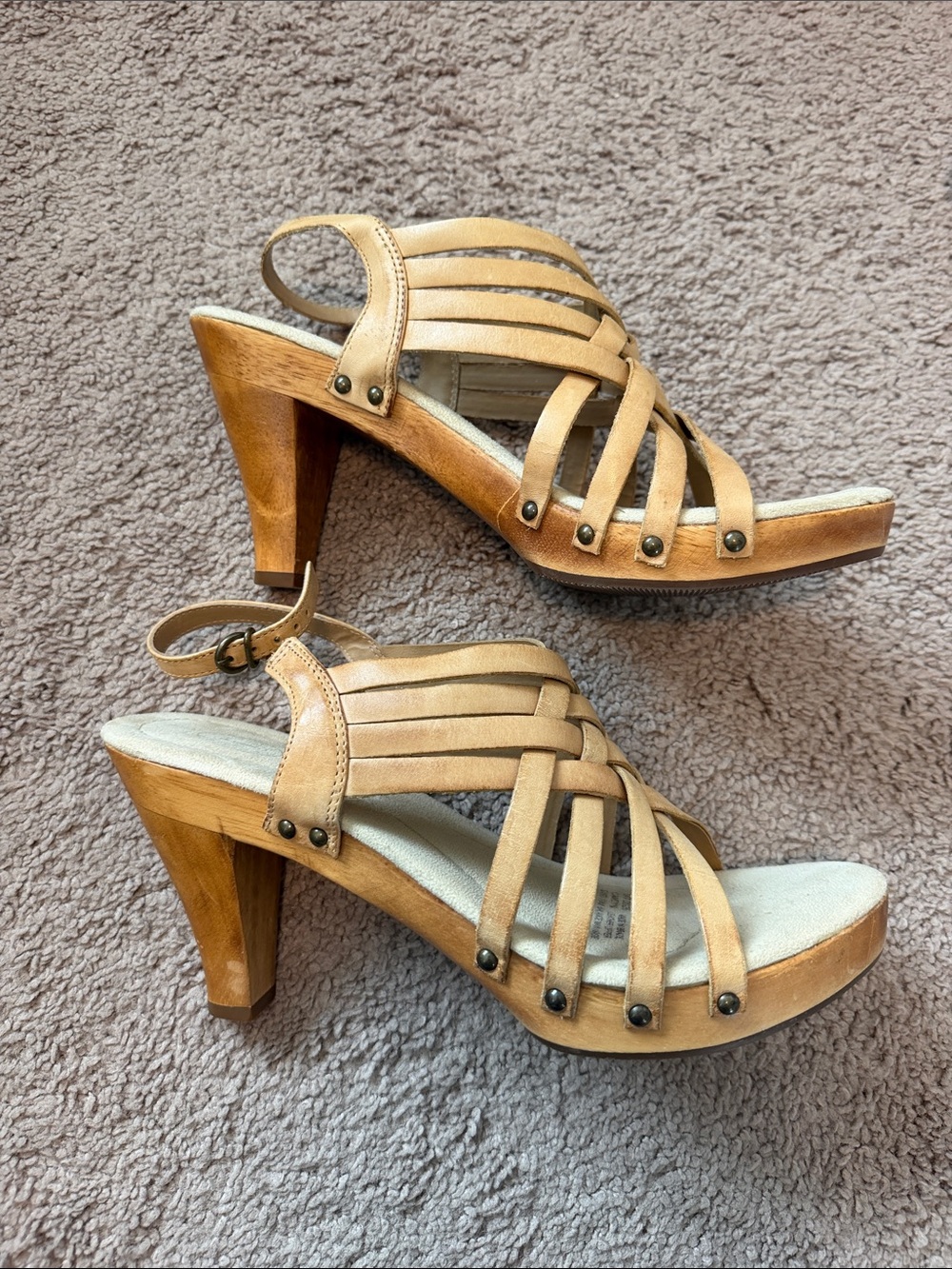 Dr. Scholls Camdyn Leather Faux Wood Sandal Size 10 Boho Vacation Resortwear